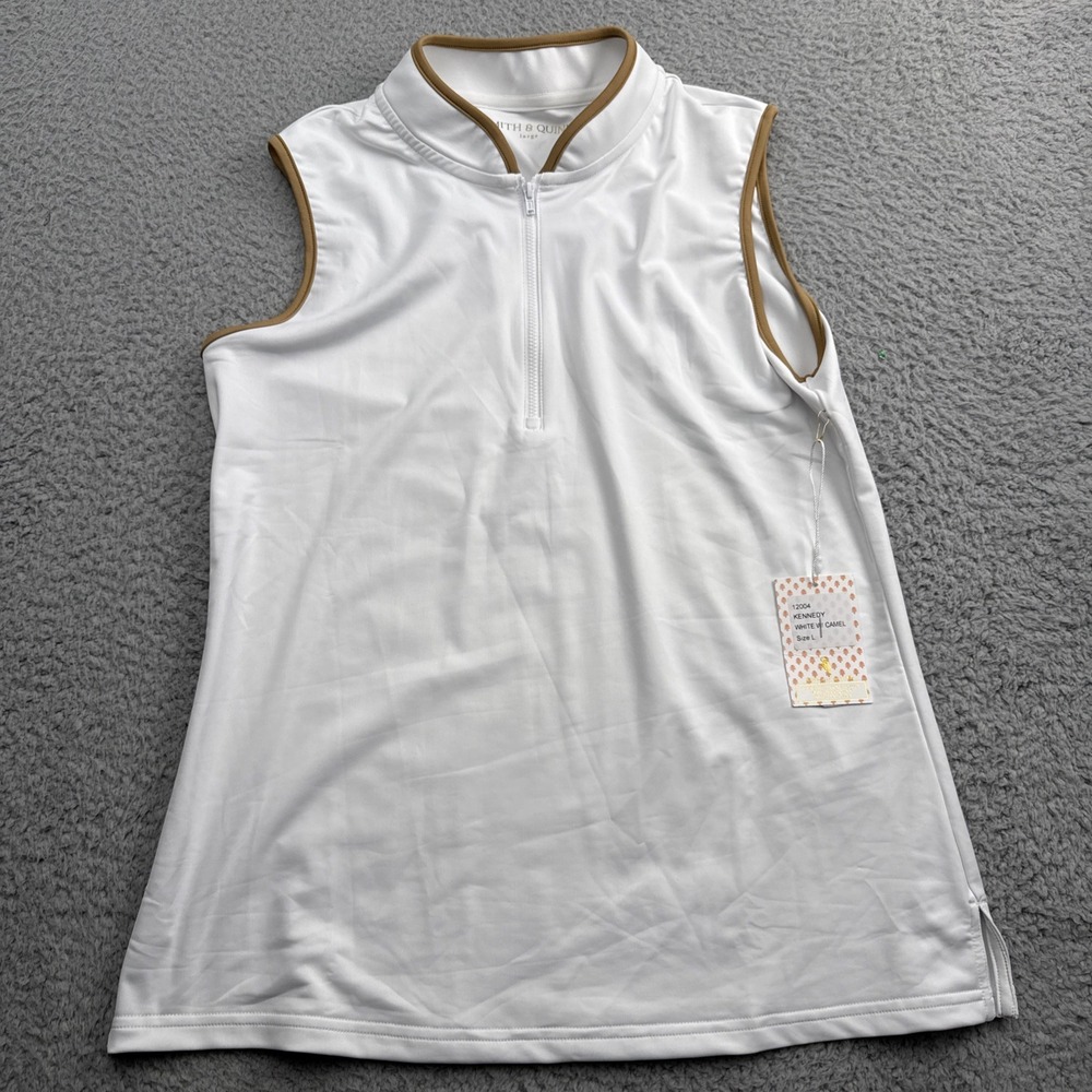 Smith & Quinn Kennedy Golf Shirt Womens Large White Camel New Sleeveless Stretch